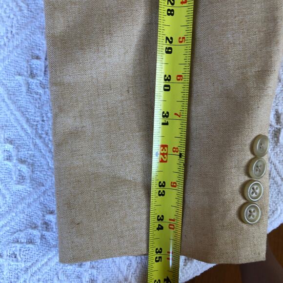 Chaps Linen Blend Blazer Tan Herringbone Sport Coat Jacket Size 42L Preppy - Picture 12 of 12